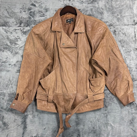 LA Studio Other - LA Studio Vintage Brown Leather Bomber Jacket Belted Mens Large Made in Korea